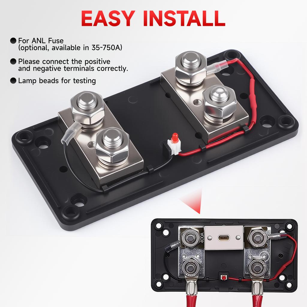 M10 4 Terminal Power Distribution Block Bus Bar 12-48V 750A for Automobile Boat RV Screw Terminal Power Distribution Block