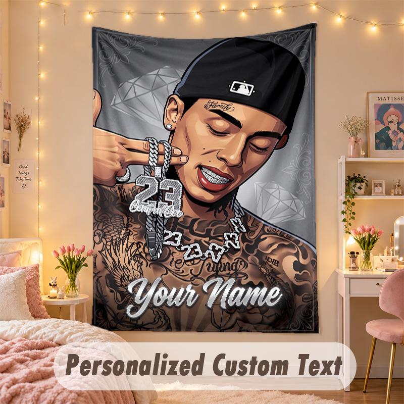Custom Personalized Tapestry,Central Cee Print Custom Name Text Wall Art Hanging for Bedroom