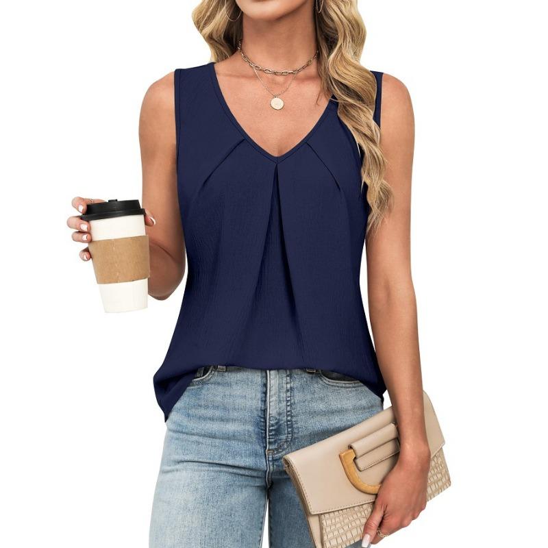 IHUASU Women's Fashion Casual Sleeveless V-Neck  Blouses & Shirts