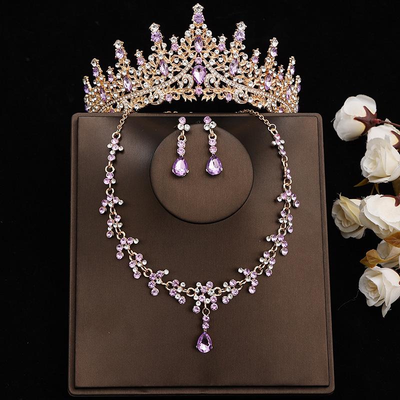 DIEZI Baroque Bridal Rhinestone Crown Tiara For Women Girls Wedding Princess Queen Crystal Tiaras Necklace Earrings Jewelry Sets