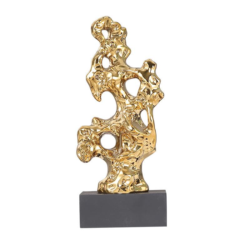 Harzornamente Gold Hohlgeschnitzte Steinstatue Taihuite Korallenskulptur Dekorative Figuren Heimdekoration Zubehör