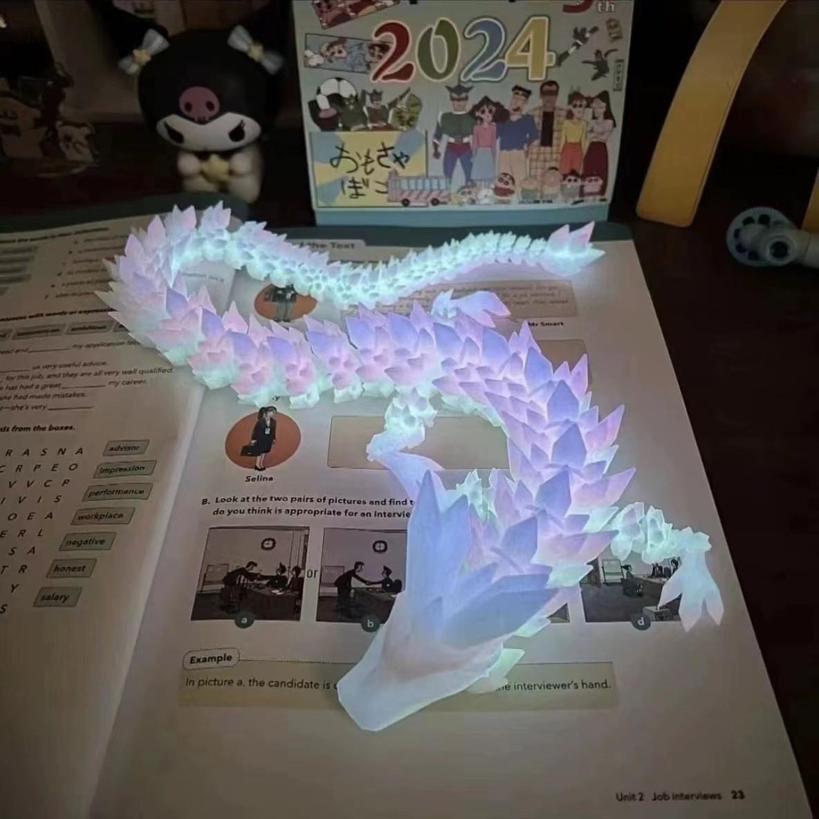 

3D-печатные светящиеся украшения-драконы с подвижными суставами, креативная игрушка-дракон в подарок One Size белый