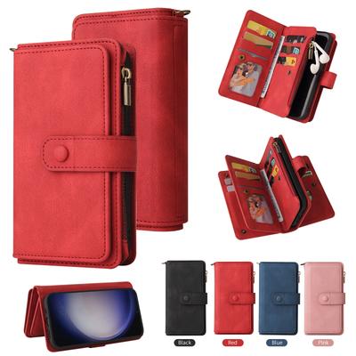 Suitable for Samsung S24 Mobile Phone Leather A15 Skin Matte Insert Card Zipper Wallet Google 8A Solid Color Multi-function