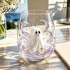 Fun Holiday Gifts Halloween Glass Tumbler, Embossed Pumpkin Ghost Cat Bat Drinking Glass, Housewarming Party Spooky Stemless Beverage Cups,