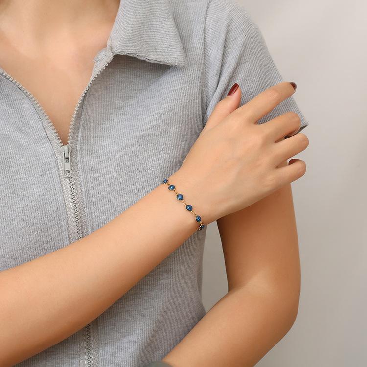 Cross-Border Bohemian Fashion New Stainless Steel Powder Bracelet High-End Sense Versatile Women'S Plated 18K Jewelry