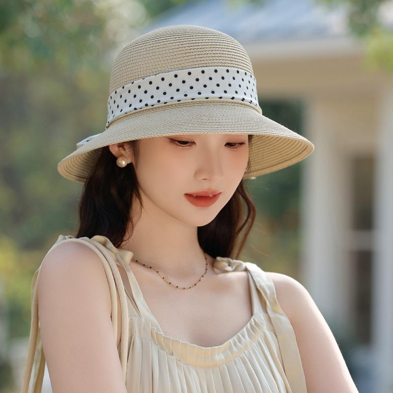 Summer new hat women's streamer raffia hat sunshade sunscreen hat breathable bow shows small face