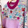 Sequins Flowers Loose Hand Knitted Women Pullover Sweaters Autumn Winter New In V-neck Colour Stripe Jumper Top C-263