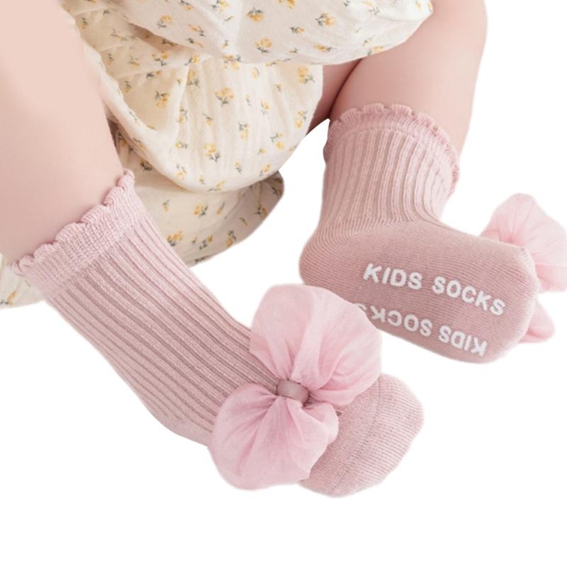 Children Socks with  Not  Slip Bottom & Lace Bowknot Toddler Safety Socks Smooth Stitching Socks for 1 to 5 Years