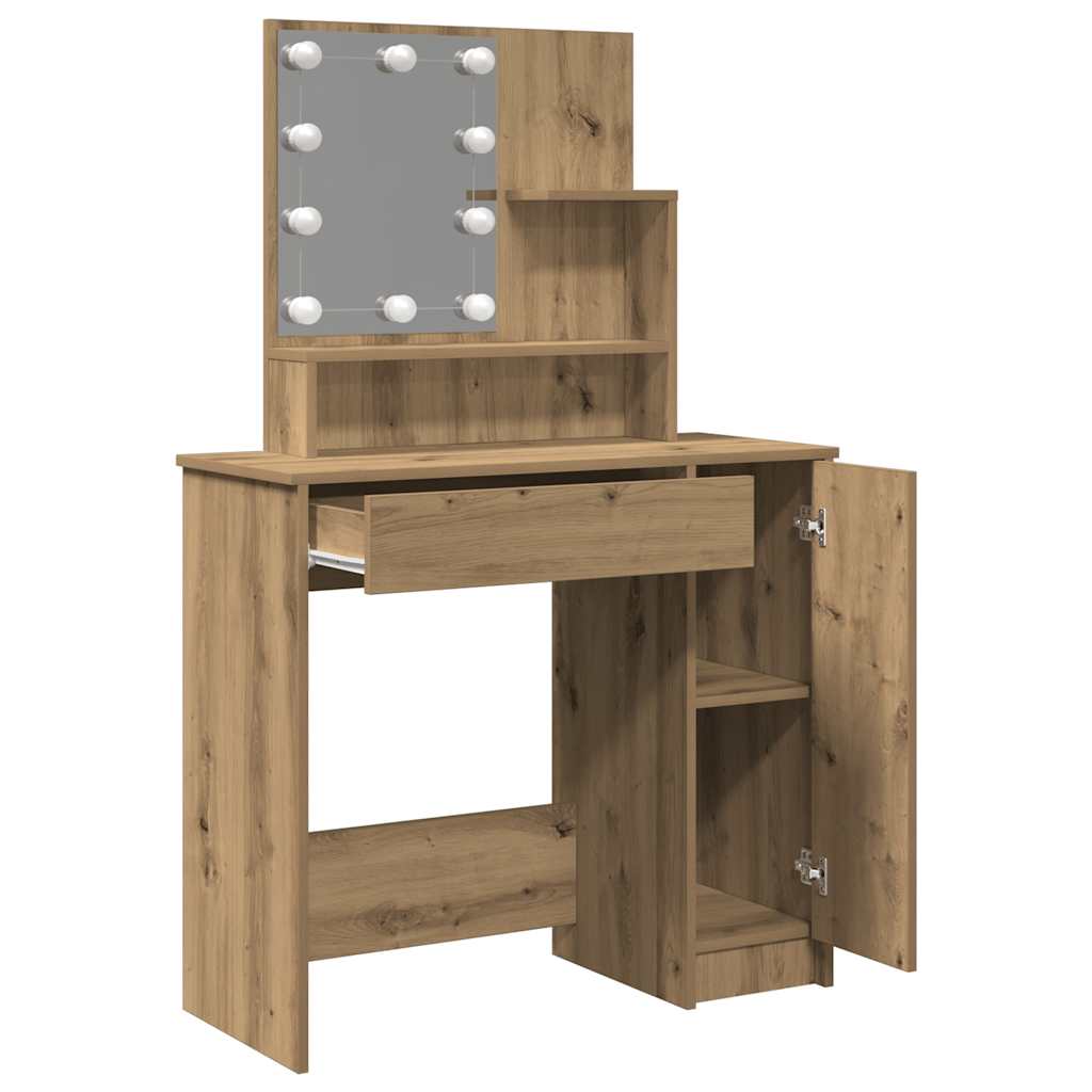 Makeup Vanity with LED Lights Artisan Oak Finish 86.5 X 35 X 136 Cm