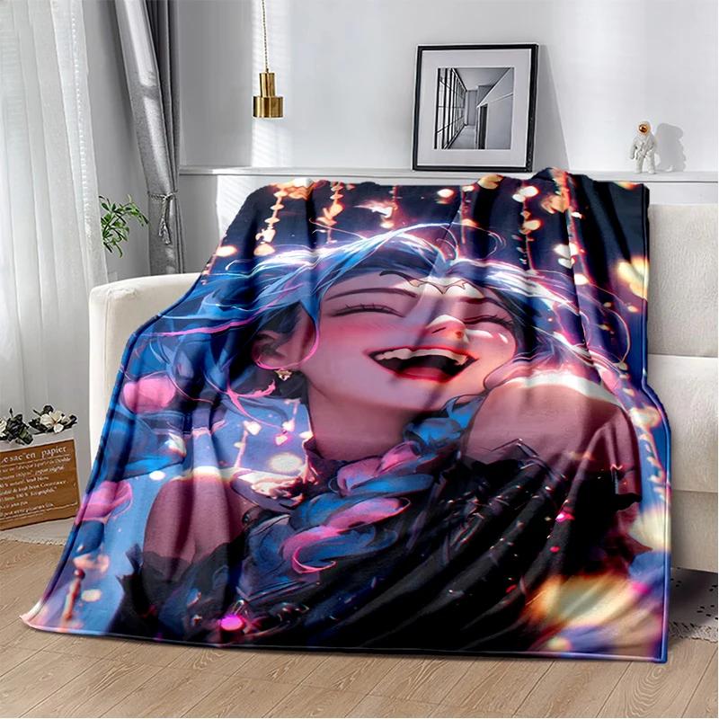 LOL 29 Styl Jinx League of Legends Kreslená flanelová deka, Měkká přehozová deka pro domácnost Ložnici Postel Pohovku Cestovní potah Dětský dárek