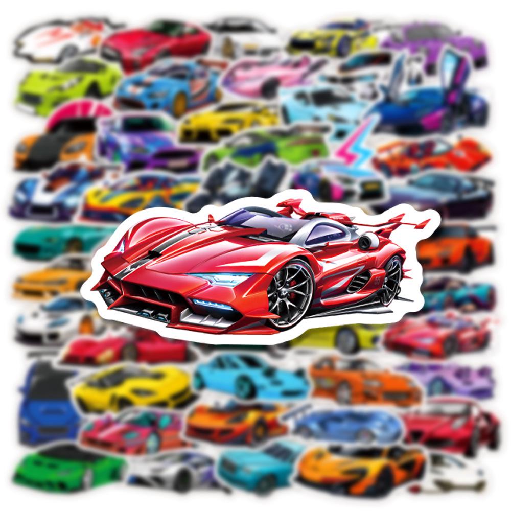 50 Autocolante Cool cu Mașini Super Sport - Impermeabile pentru Bagaje, Căni și Jurnale (50 de foi)