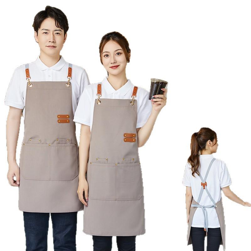 Custom Logo Waterproof Kitchen Apron for Home, Cafe, or Supermarket Use Z09 Canvas Army Green