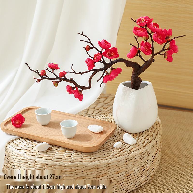 Artificial Plum & Peach Blossom Bonsai: Dried Flower Arrangement for Indoor Decoration