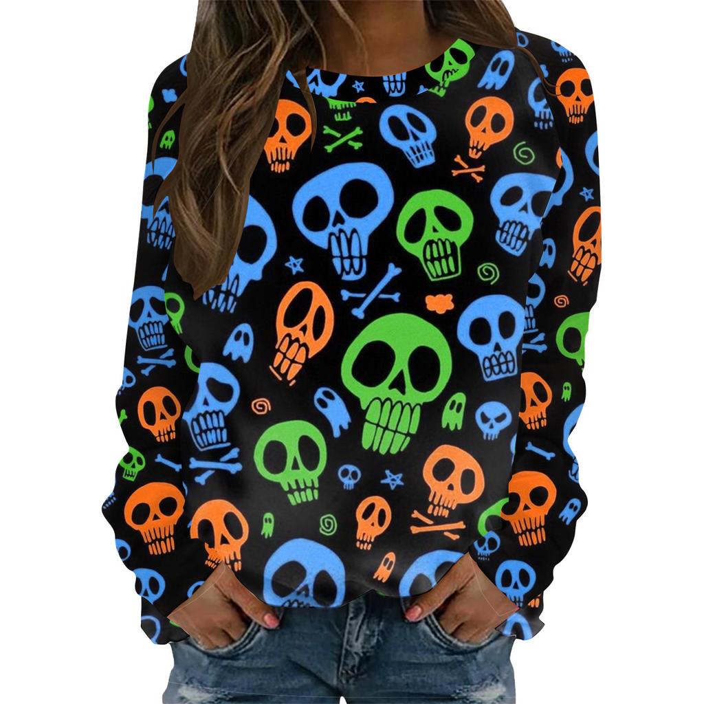 Halloween Pattern Sweatshirts Pumpkin Bat 3D Print Women's Hoodies Raglan Long Sleeve Pullovers Harajuku Tops Female Clothing