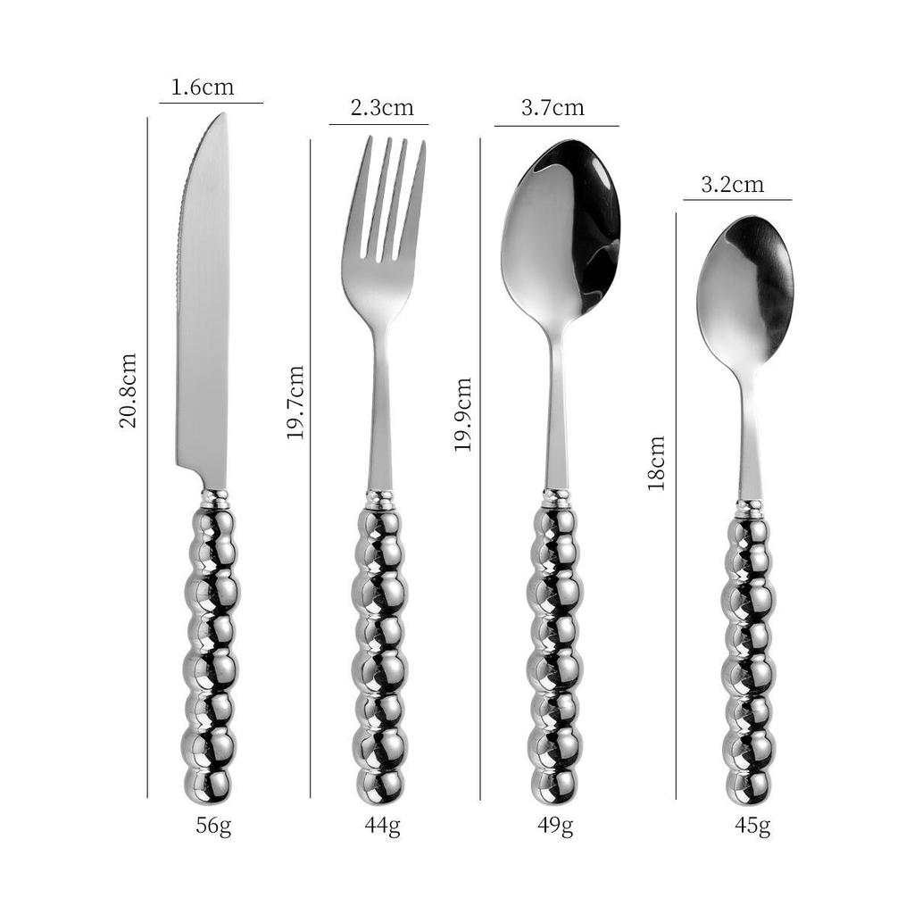 Norse Luxe Ceramic Pearl Cutlery Set: Fork, Knife & Spoon in Elegant Stainless Steel
