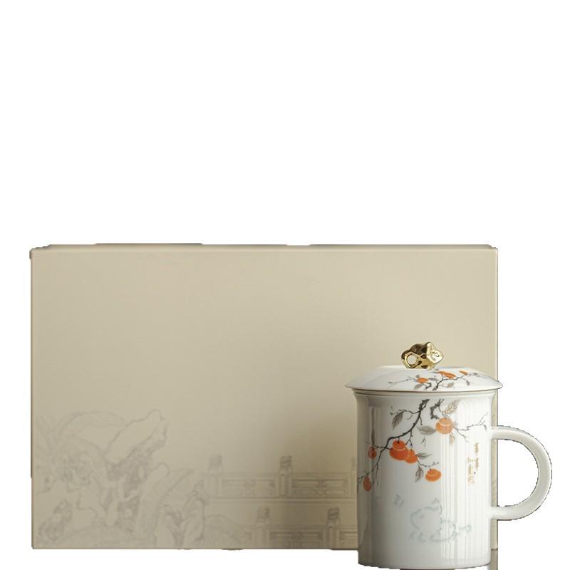 Exquisite Mutton Fat Jade Office Tea Cup Set with Lid & Filter