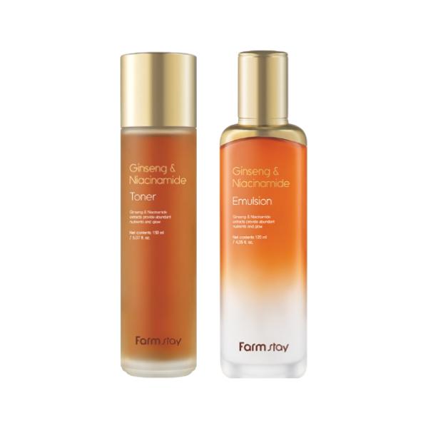 

FarmStay Ginseng & Niacinamide Тонер 150 мл, Сыворотка 35 мл, Эмульсия 120 мл, Крем 55 мл (15 вариантов) #Toner + Emulsion