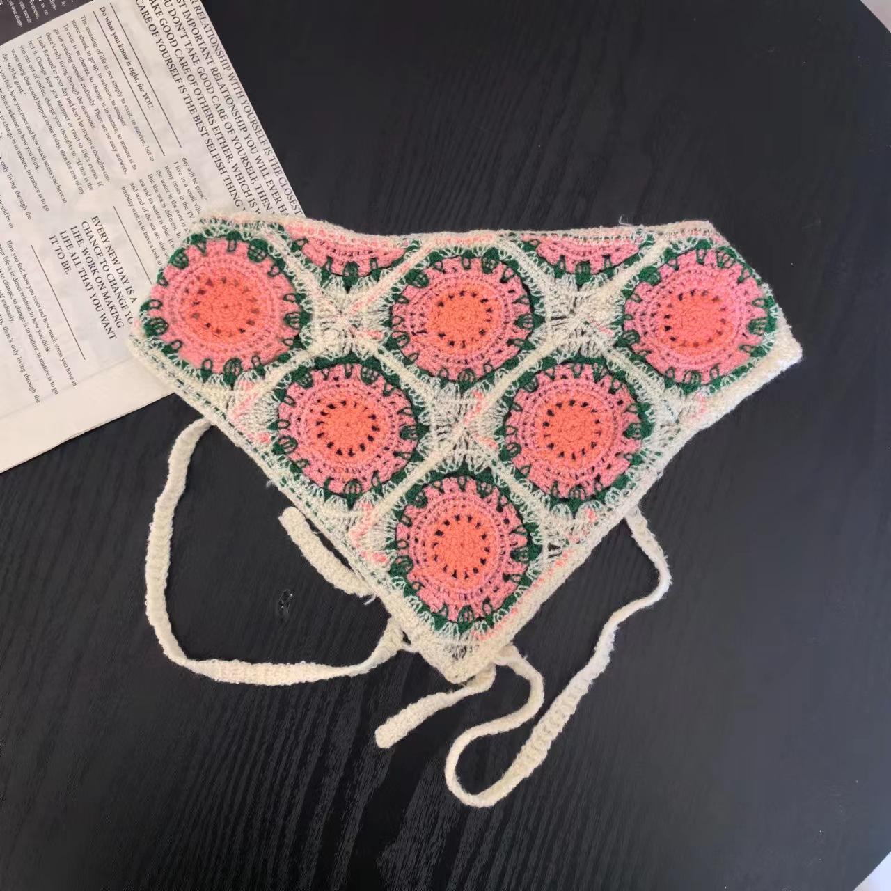 

Літній трикутний рушник ручної роботи гачком, в язана пов язка на голову, жіноча, ретро, інтернет-знаменитість, мила, солодка, стрічка, хустка на голову, капелюх M（56-58cm）