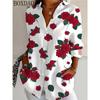 2026 New Women's Blouse Casual 3D Flower Pattern Printed Long Sleeve Lapel Button Loose Shirts Fashion Women's Clothing Tops