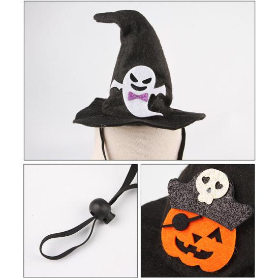 Lightweight Pet Headgear Halloween Cat Witch Hat, Fun Hat with Adjustable Elastic Strap, Cartoon Comfortable Headwear Ghost Pumpkin Bat Skull for Cats