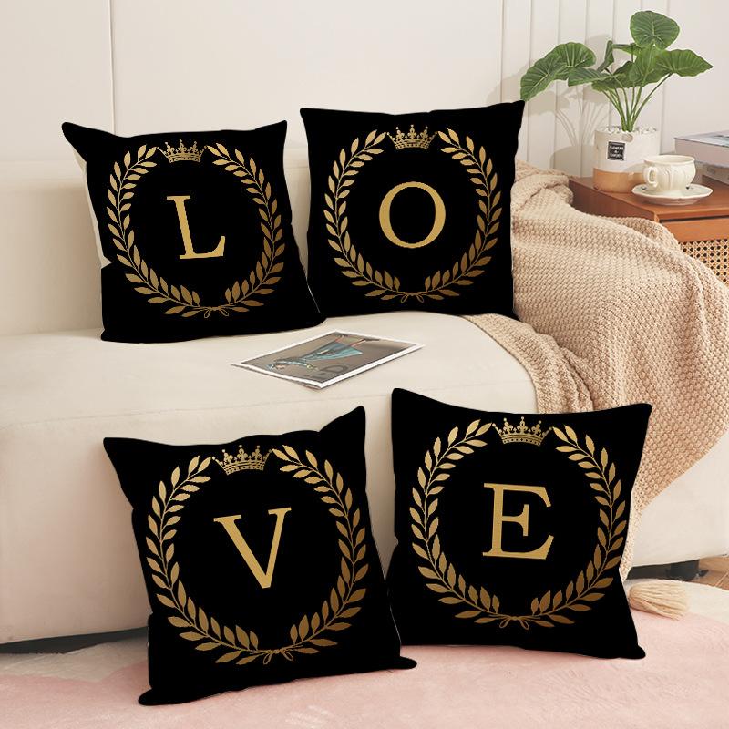 Valentine's Day Black Gold LOVE Letter Pillow Cover Home Decor Sofa Cushion Linen Printed Cushion