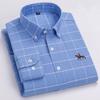 Basic Oxford Dress Shirt For Men Long Sleeve 100% Pure Cotton Solid  Casual Plaid Striped Social Business Male Regular-Fit S-6XL