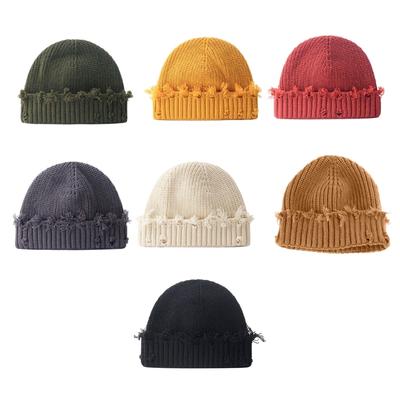 Trendy Ripped Knitted Hat Soft Unisex Streetwear Skull Hat Comfortable Winter for Street Fashion