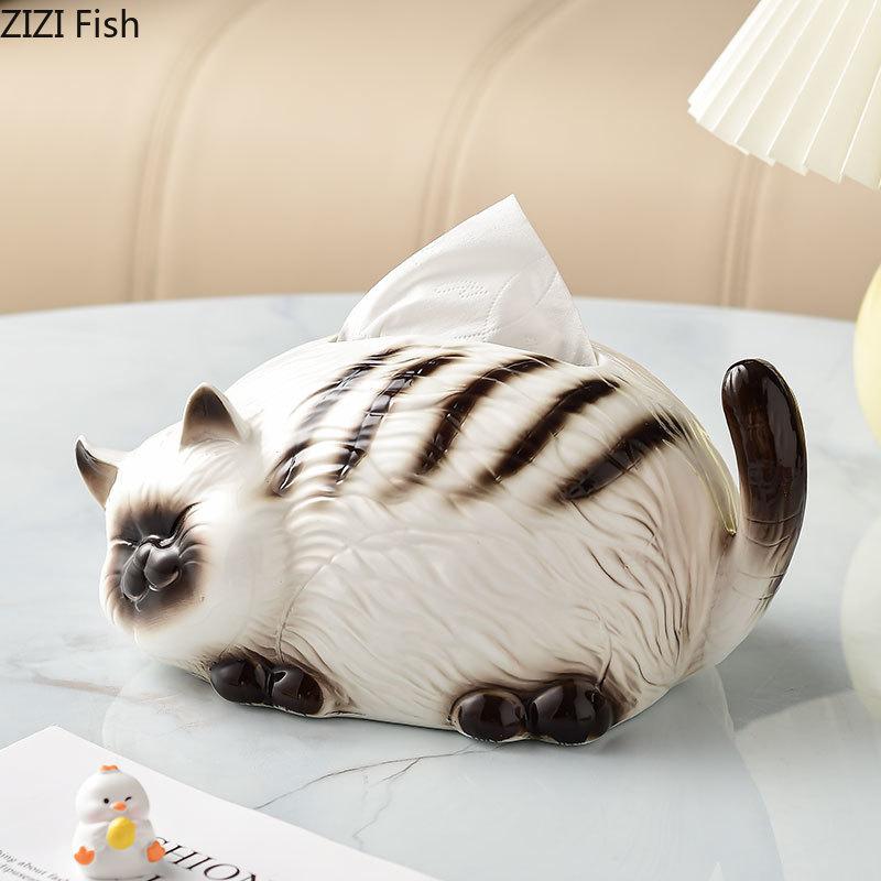 Lovely Cartoon Siamese Kitten Ceramic Tissue Box Coffee Table Desk Decoration Creative Tissue Box Bedside Table Paper Towel Case