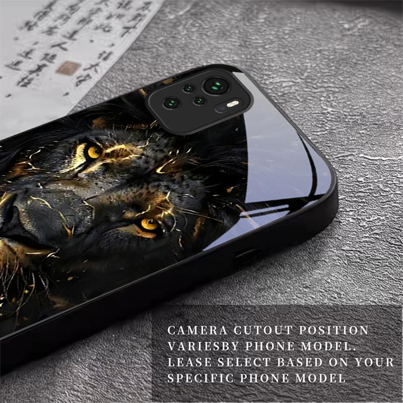 Lion With Golden Black Glass Phone Case For Redmi Note 10 11 Pro+ 12 13 14 4G (Global) 14 Pro 5G (India) K60Ultra 13C 14C Cover