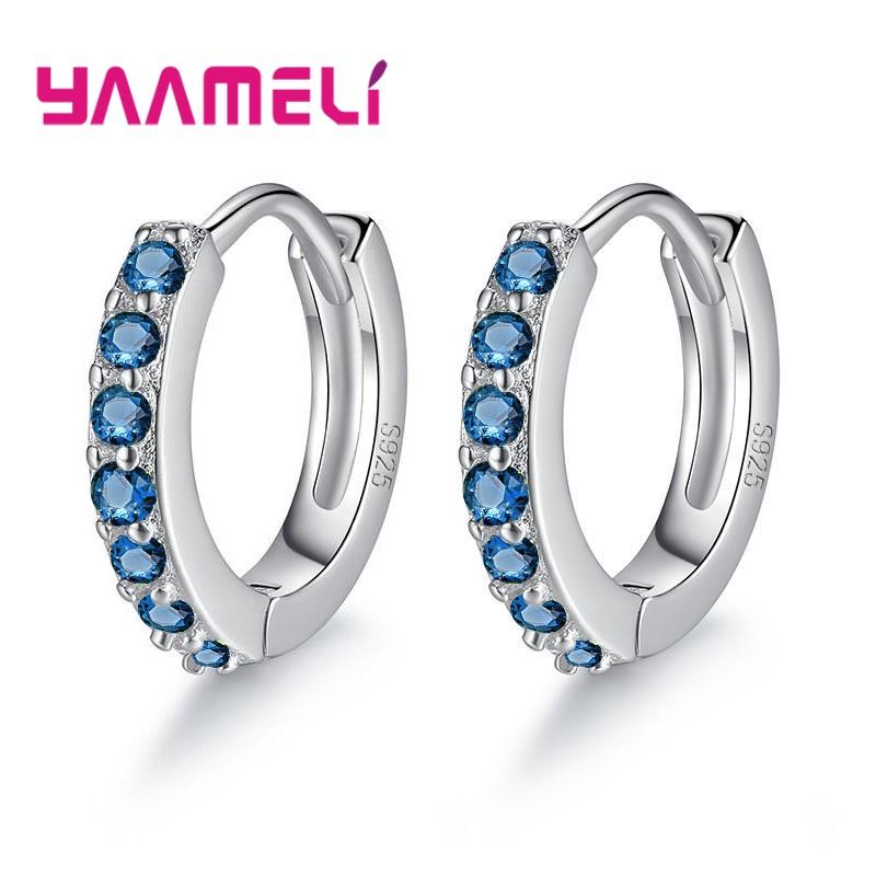 Classic 925 Silver Multicolor Cubic Zircon Small Hoop Earrings for Women Girls Wedding Party Fashion Jewelry Gifts
