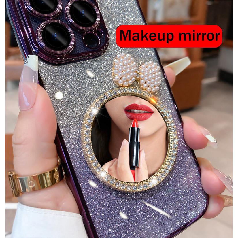 For Huawei Nova 15 Pro Max Case with Bow Makeup Mirror Luxury Shiny Gradient Clear Plating Glitter Girls Slim for Huawei Nova15 Pro Max Back Cover