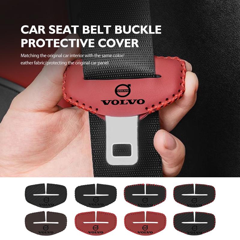 bgr3 For Volvo 2pcs Leather Car Seat Belt Protective Buckle Anti-Scratch Cover V40 V60 C30 C70 S60 S80 S90 XC40 XC60 XC70 XC90 T6