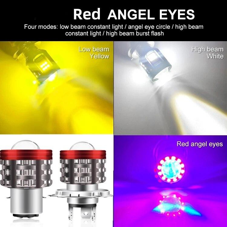 Universal H4 LED Motorcycle Headlight BA20D H6 Angel Eye Motor Led Bulb Motorbike Head Lamp White Yellow High Low Beam 12-80V