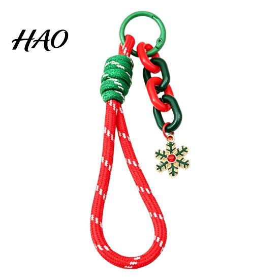 Festive Bag Accessory Christmas Wristlet Keychain, Braided Rope Keychain with Santa Snowman Mobile Decoration Pendant Reindeer Charm, Decorative