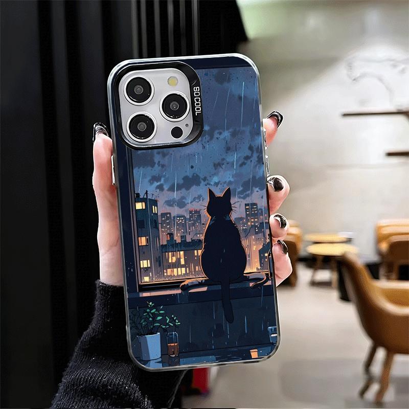 Healing Sense Cat Rain Soft Phone Case for iPhone 15 16 17 Pro Max 17Air 16E 14 Plus 13 12 Mini Shockproof Cover Back Shell