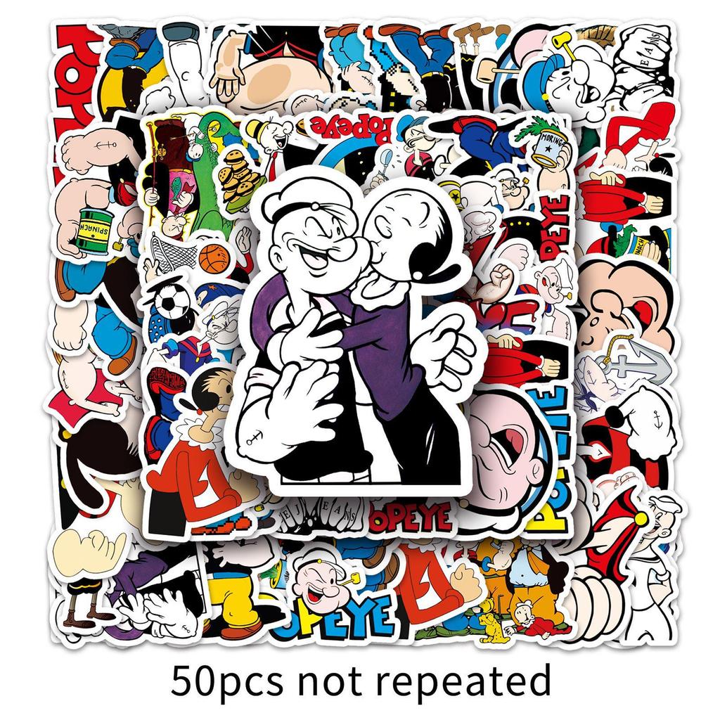 50 Popeye Cartoon Stickers: Waterproof Anime Decorations for Notebooks, Cars, Motorcycles, and Luggage