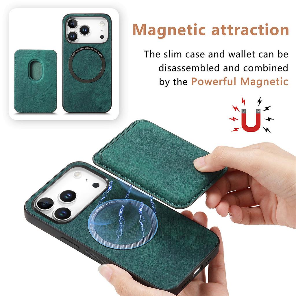 For iPhone 17 Pro Case Compatible with MagSafe Leather Back Cover with Detachable Card Holder