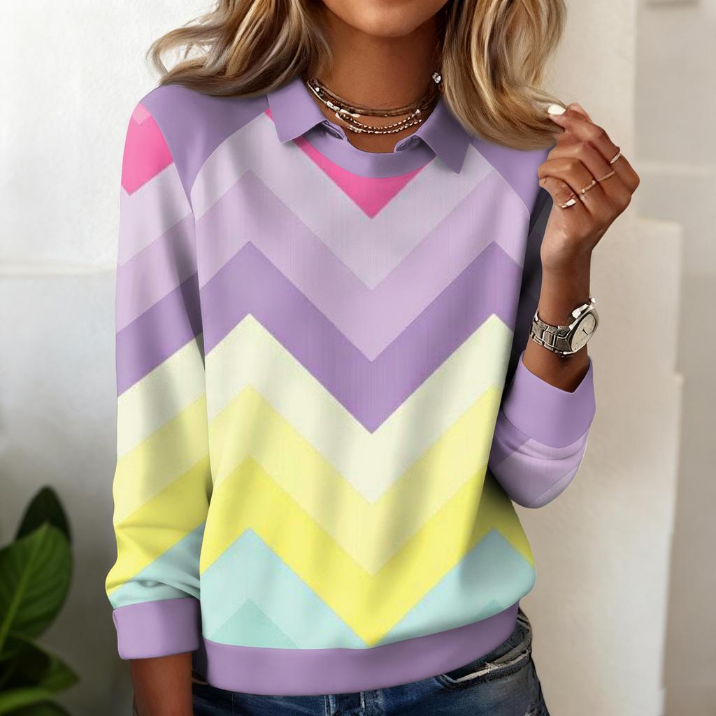 Damen Sweatshirt Oberteil mit Wellenprint, lässig, langärmlig