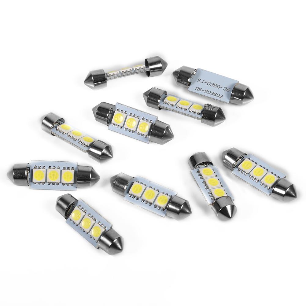 10PCS 36MM 12V 3 SMD 5050 LED Festoon Dome Car Light Bulbs Interior Lamp White