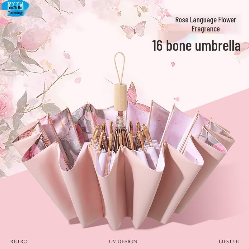 RYZH 16-Rib Folding Sun and Rain Umbrella