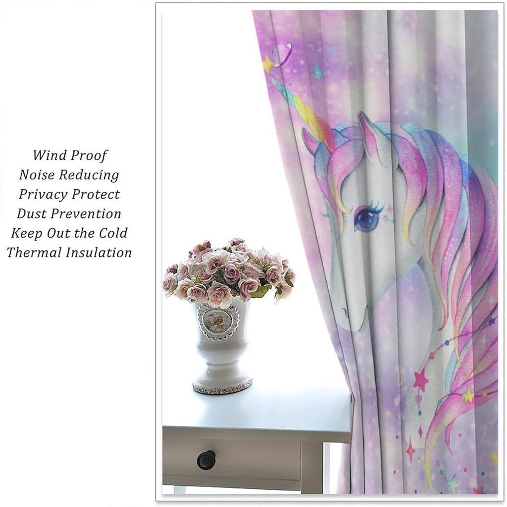 Rainbow Unicorn Bedroom Curtains Purple Pink Dream Universe Starry Sky Kids Living Room Window Treatments Made Of Polyester Treatment