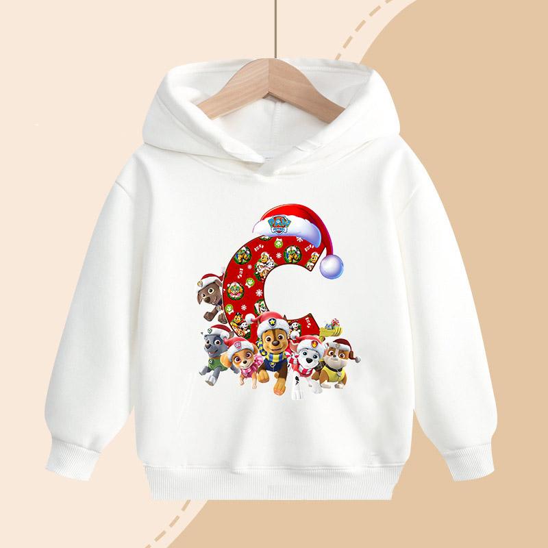 PAW Patrol Kids Hooded Sweatshirt Cartoon Christmas Letter Print Pullover Boys Girls Winter Casual Top Child Birthday Gifts