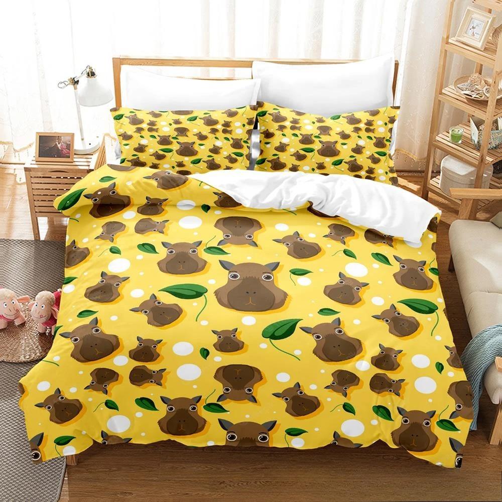 Kawaii Capybaras Sengetøy Sett Enkelt Twin Full Queen King Size Sengesett Aldult Barn Soverom Dynetrekk Sett 3D sengetøy sett