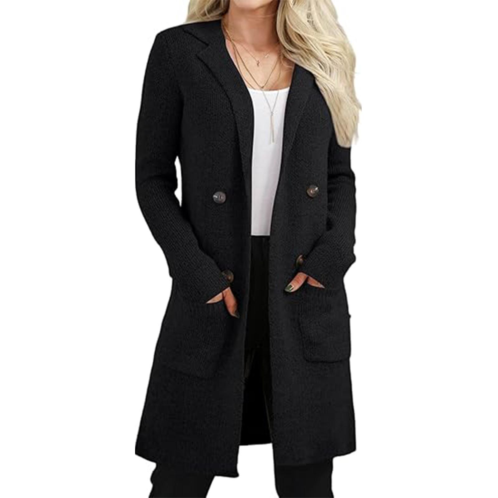

Women s Solid-color Fashionable Long-sleeved Top Coat XL чёрный