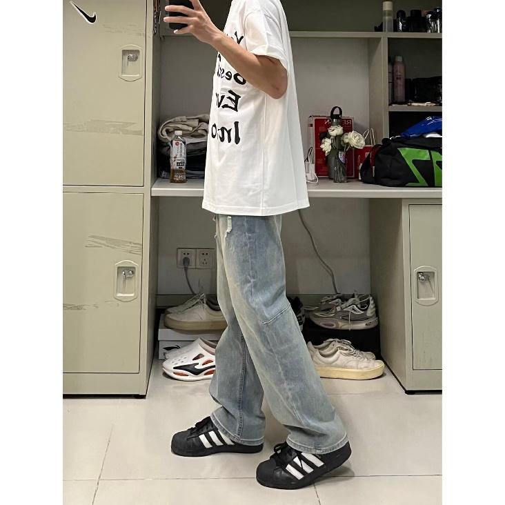 Men'S Retro Washed Vintage Wide Leg Jeans, Men'S Loose Straight Leg Casual Versatile Vibe Hanging Long Pants