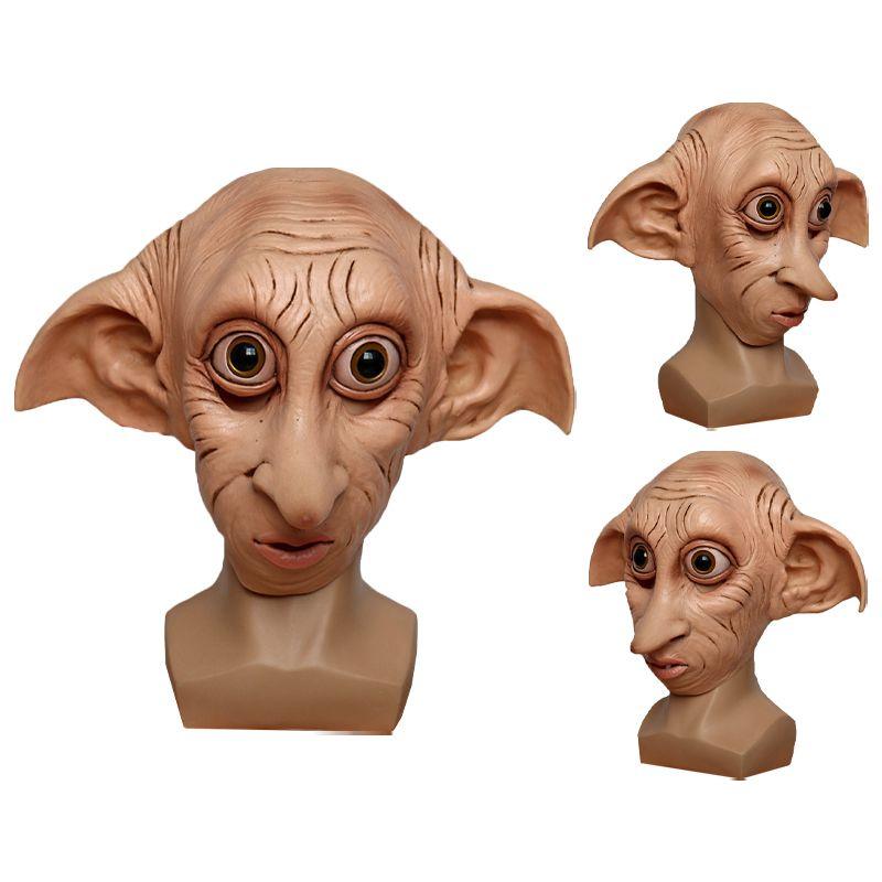 Máscara Realista Cosplay Elfo Dobby Fantasia de Halloween Adereço de Chapéu Marrom Látex Estilo Animal