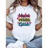 Plus Size, Women's Plus Size Spanish Mama Es La Reina De La Casa T-Shirt - Spanish Phrase Letter Print Short Sleeve Crew Neck