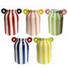 Ceramic Striped Flower Vase with Dual Handles Hand Painted Small Decorative Vase