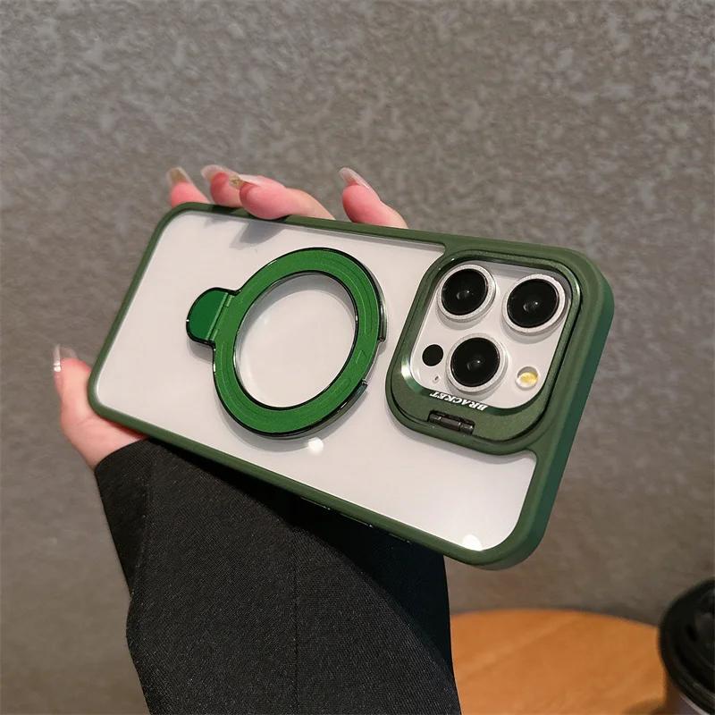 With Two Metal Rings Stand Case For iPhone 15 14 13 12 11 16 Pro Max 15 Plus Case for Magsafe Magnetic Wireless Charging Cover