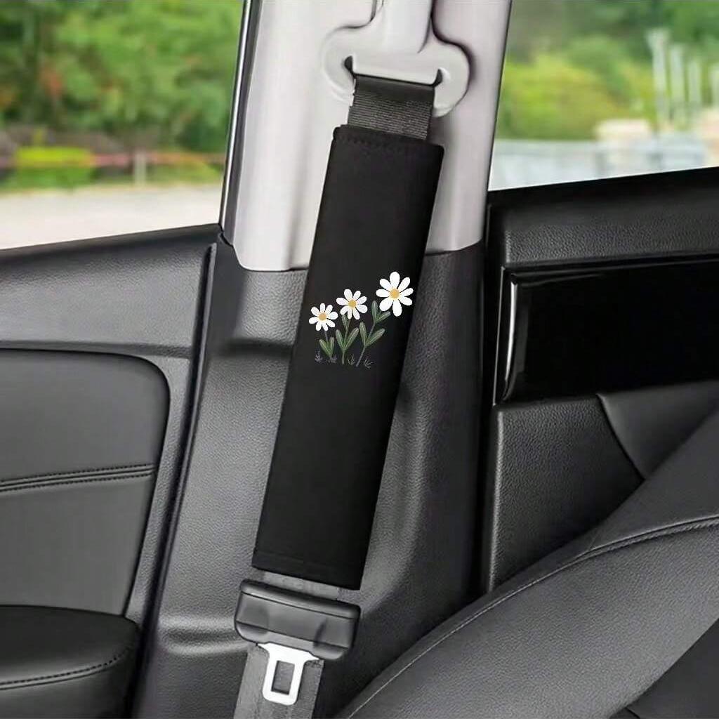 2PCS Three Little Daisy Pattern Car Seat Belt Cover - Quick Installation and Disassembly, Safe and Stylish Design, Universal
